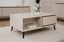 Couchtisch >Arona< 2 Schubladen, 2 Fächer, in Sand / Schwarz - 94x40x55cm (BxHxT)
