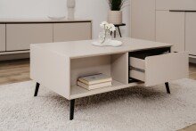 Couchtisch >Arona< 2 Schubladen, 2 Fächer, in Sand / Schwarz - 94x40x55cm (BxHxT)