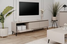 Lowboard >Arona< 3 Klappen, in Sand / Schwarz - 175x50x38cm (BxHxT)