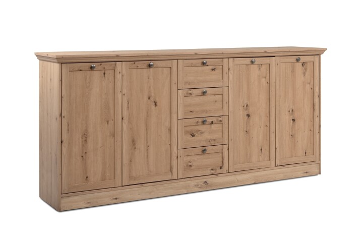 Anrichte >Timber< Landhaus, 4 Türen, 4 Schubladen, 4 Böden, in Artisan Eiche Dekor
 - 200x90x40cm (BxHxT)
