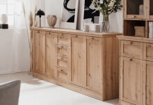 Anrichte >Timber< Landhaus, 4 Türen, 4 Schubladen, 4 Böden, in Artisan Eiche Dekor
 - 200x90x40cm (BxHxT)