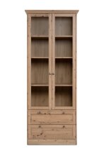 Vitrine >Timber< Landhaus, 2 Türen, 2 Schubladen, 3 Böden, in Artisan Eiche Dekor / Glas - 80x200x45cm (BxHxT)