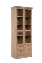 Vitrine >Timber< Landhaus, 2 Türen, 2 Schubladen, 3 Böden, in Artisan Eiche Dekor / Glas - 80x200x45cm (BxHxT)