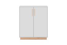 Kommode >Split< 2 Türen, 2 Böden, in steingrau / Jackson Hickory Dekor - 82x94x40cm (BxHxT)