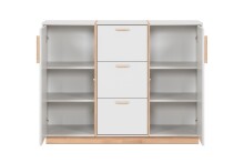 Sideboard >Split< 2 Türen, 3 Schubladen, 4 Böden, in steingrau / Jackson Hickory Dekor - 125x94x40cm (BxHxT)