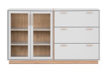 Sideboard >Split< 2 Glastüren, 3 Schubladen, 2 Böden, in steingrau / Jackson Hickory Dekor - 162,5x94x40cm (BxHxT)
