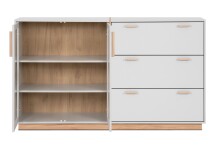 Sideboard >Split< 2 Glastüren, 3 Schubladen, 2 Böden, in steingrau / Jackson Hickory Dekor - 162,5x94x40cm (BxHxT)