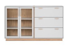 Sideboard >Split< 2 Glastüren, 3 Schubladen, 2 Böden, in steingrau / Jackson Hickory Dekor - 162,5x94x40cm (BxHxT)