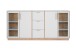 Kombikommode >Split< 4 Türen davon 2 mit Glas, 3 Schubladen, 4 Böden, steingrau / Jackson Hickory Dekor - 204x94x40cm (BxHxT)