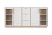 Kombikommode >Split< 4 Türen davon 2 mit Glas, 3 Schubladen, 4 Böden, steingrau / Jackson Hickory Dekor - 204x94x40cm (BxHxT)
