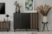 Sideboard >Monza< 2 Türen, 4 Schubladen, 2 Böden, 3D-Lamellen-Optik, schwarz / Dekor Artisan Eiche - 118x90x40cm (BxHxT)