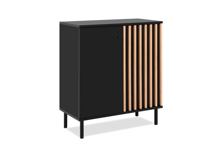 Kommode >Monza< 2 Türen, 2 Böden, 3D-Lamellen-Optik, in schwarz / Dekor Artisan Eiche - 80x90x40cm (BxHxT)