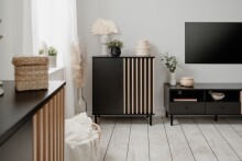 Kommode >Monza< 2 Türen, 2 Böden, 3D-Lamellen-Optik, in schwarz / Dekor Artisan Eiche - 80x90x40cm (BxHxT)