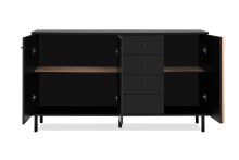 Sideboard >Monza< 2 Türen, 4 Schubladen, 2 Böden, 3D-Lamellen-Optik, in schwarz / Dekor Artisan Eiche - 160x90x40cm (BxHxT)
