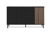Sideboard >Monza< 2 Türen, 4 Schubladen, 2 Böden, 3D-Lamellen-Optik, in schwarz / Dekor Artisan Eiche - 160x90x40cm (BxHxT)