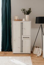 Highboard >Almo< 3 Türen, 1 Schublade, 5 Böden, in Dekor Artisan Eiche weiß - 75,3x140x38,5cm (BxHxT)