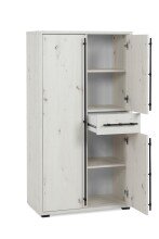 Highboard >Almo< 3 Türen, 1 Schublade, 5 Böden, in Dekor Artisan Eiche weiß - 75,3x140x38,5cm (BxHxT)