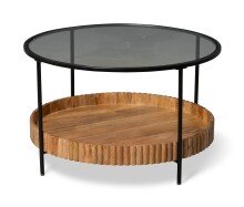 Couchtisch >Jason 2< in Glas, Metall schwarz, Mangoholz massiv - 48x78cm (HxD)