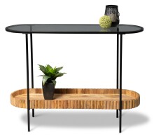 Konsole >Jason 3< in Glas, Metall schwarz, Mangoholz massiv - 107x78x36cm (BxHxT)