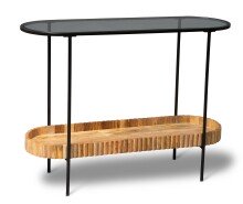 Konsole >Jason 3< in Glas, Metall schwarz, Mangoholz massiv - 107x78x36cm (BxHxT)