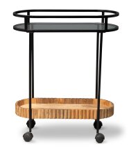 Servierwagen >Jason 5< rollbar, Glas, Metall schwarz, Mangoholz massiv - 70x86x30 (LxHxT)