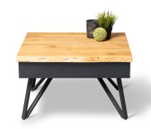 Couchtisch >Dubai 3< 2 Schubladen, Baumkante, Metall anthrazit / Wildeiche massiv - 75x75x45cm (LxBxH)