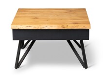 Couchtisch >Dubai 3< 2 Schubladen, Baumkante, Metall anthrazit / Wildeiche massiv - 75x75x45cm (LxBxH)