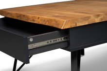Couchtisch >Dubai 3< 2 Schubladen, Baumkante, Metall anthrazit / Wildeiche massiv - 75x75x45cm (LxBxH)