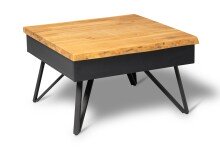 Couchtisch >Dubai 3< 2 Schubladen, Baumkante, Metall anthrazit / Wildeiche massiv - 75x75x45cm (LxBxH)