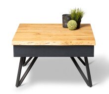 Couchtisch >Dubai 3< 2 Schubladen, Baumkante, Metall anthrazit / Wildeiche massiv - 75x75x45cm (LxBxH)
