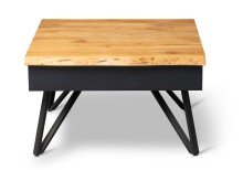 Couchtisch >Dubai 3< 2 Schubladen, Baumkante, Metall anthrazit / Wildeiche massiv - 75x75x45cm (LxBxH)