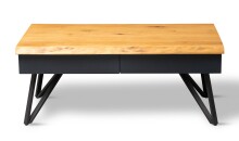 Couchtisch >Dubai 4< 2 Schubladen, Baumkante, Metall anthrazit / Wildeiche massiv - 110x45x60cm (LxHxT)