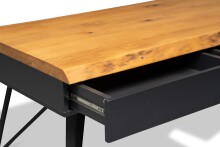 Couchtisch >Dubai 4< 2 Schubladen, Baumkante, Metall anthrazit / Wildeiche massiv - 110x45x60cm (LxHxT)