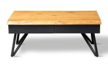 Couchtisch >Dubai 4< 2 Schubladen, Baumkante, Metall anthrazit / Wildeiche massiv - 110x45x60cm (LxHxT)