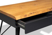 Couchtisch >Dubai 4< 2 Schubladen, Baumkante, Metall anthrazit / Wildeiche massiv - 110x45x60cm (LxHxT)