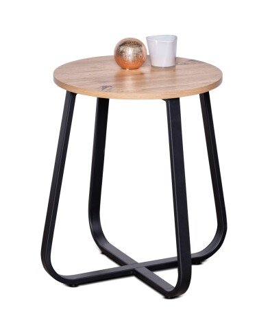 Beistelltisch >Merle 1< rund, Metall schwarz / Artisaneiche Dekor - 50x40cm (HxD)
