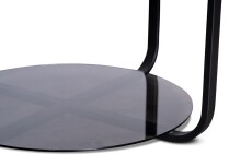 Couchtisch >Merle 2< rund, Glasablage, Metall schwarz / Artisaneiche Dekor - 40x80 (HxD)