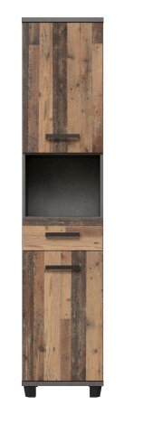 Seitenschrank >Veris< 2 Türen, 1 Schublade, 1 Fach, Old-Wood Vintage Dekor / Betonoptik - 40,2x186,8x34,8cm B/H/T