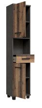 Seitenschrank >Veris< 2 Türen, 1 Schublade, 1 Fach, Old-Wood Vintage Dekor / Betonoptik - 40,2x186,8x34,8cm B/H/T