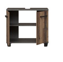 Waschbeckenunterschrank >Veris< 2 Türen, Old-Wood Vintage Dekor / Betonoptik - 68,6x62x34,8cm B/H/T