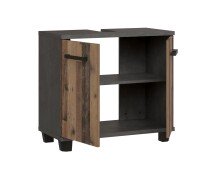 Waschbeckenunterschrank >Veris< 2 Türen, Old-Wood Vintage Dekor / Betonoptik - 68,6x62x34,8cm B/H/T