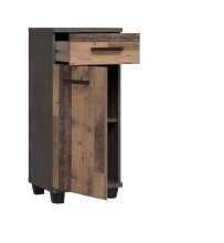 Badkommode >Veris< 1 Tür, 1 Schublade, Old-Wood Vintage Dekor / Betonoptik - 40,2x90,8x34,8cm B/H/T