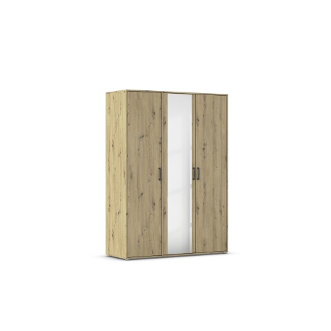 Drehtürenschrank >Voyager< 3 Türen, 4 Böden, Eiche Artisan Dekor / Spiegel - 140x194x53cm B/H/T