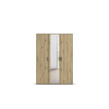 Drehtürenschrank >Voyager< 3 Türen, 4 Böden, Eiche Artisan Dekor / Spiegel - 140x194x53cm B/H/T