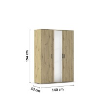 Drehtürenschrank >Voyager< 3 Türen, 4 Böden, Eiche Artisan Dekor / Spiegel - 140x194x53cm B/H/T