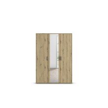 Drehtürenschrank >Voyager< 3 Türen, 4 Böden, Eiche Artisan Dekor / Spiegel - 140x194x53cm B/H/T