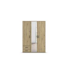 Drehtürenschrank >Voyager< 2 Schübe, 3 Böden, Eiche Artisan Dekor / Spiegel - 140x194x53cm B/H/T