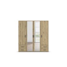 Drehtürenschrank >Voyager< 4 Schübe, 5 Böden, Eiche Artisan Dekor / Spiegel - 187x194x53cm B/H/T