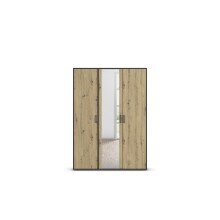 Drehtürenschrank >Voyager< 4 Böden, Eiche Artisan Dekor / Spiegel / grau - 140x194x53cm (B/H/T)
