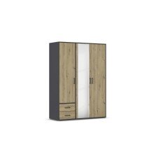Drehtürenschrank >Voyager< 2 Schübe, Eiche Artisan Dekor / Spiegel / grau - 140x194x53cm (B/H/T)
